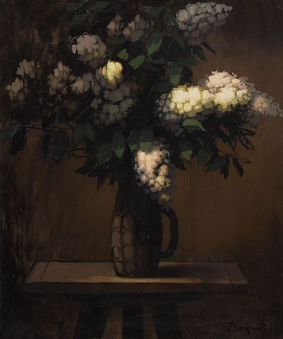 null Alain DEQUET (1920-1980).
Bouquet de lilas.
Huile sur toile, signée en bas à...
