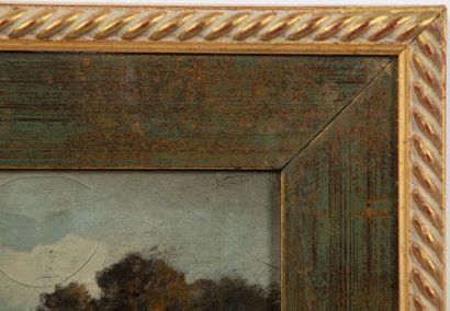 null Alexis Eugène GUIGNE (1839-1920). 
Maison en bord de rivière.
Huile sur toile,...