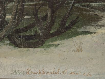 null Albert DRACHKOVITCH-THOMAS (1928).
Les arbres au bord du plan d'eau.
Huile sur...
