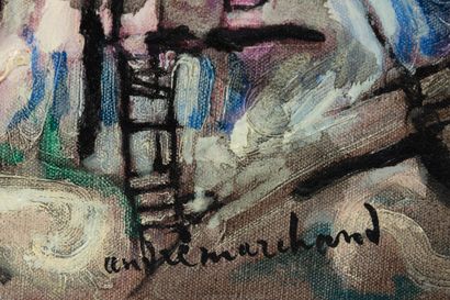null André MARCHAND (1907-1997).
Rochers et cyprès.
Huile sur toile, signée en bas...