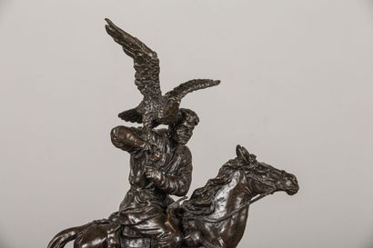null Christophe FRATIN (1801-1864), d'après.
Fauconnier à cheval.
Sculpture en bronze...