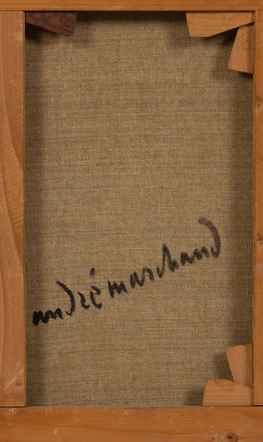 null André MARCHAND (1907-1997).
Rochers et cyprès.
Huile sur toile, signée en bas...