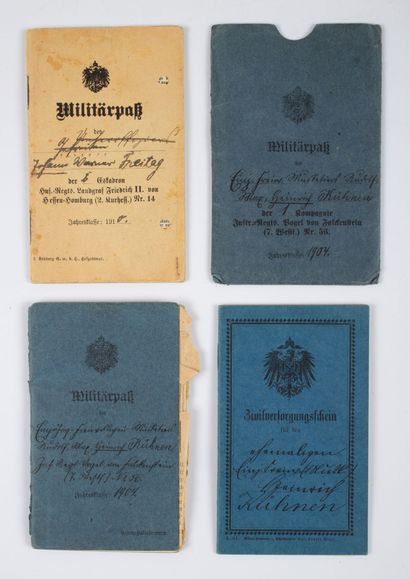 null Documents militaires du même soldat allemand, 1914 .
Lot de trois livrets militaires,...