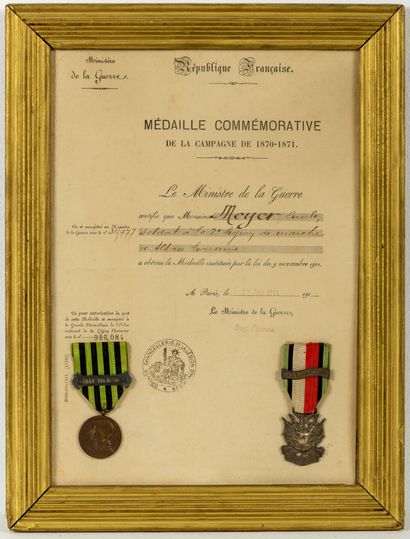 null Diplôme + médailles commémoratives 1870 .
Diplôme de la médaille commémorative...