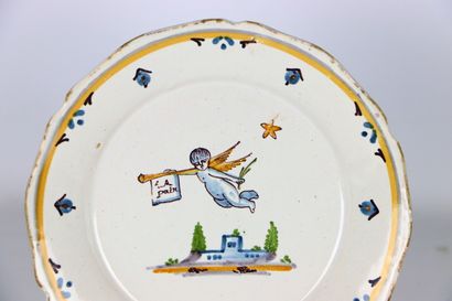 null NEVERS.
Earthenware plate with polychrome revolutionary decoration of the angel...