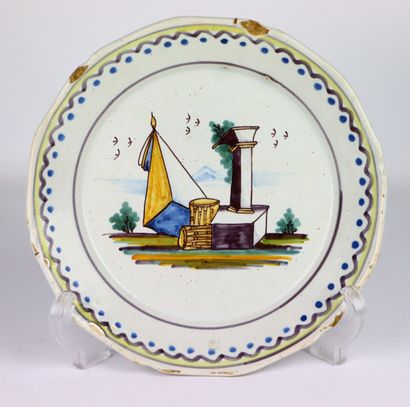 null NEVERS.
Earthenware plate with polychrome revolutionary decoration of a column...
