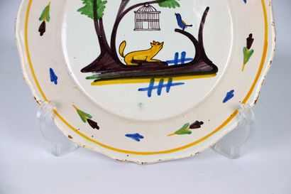 null NEVERS.
Earthenware plate with revolutionary polychrome decoration of a fox...