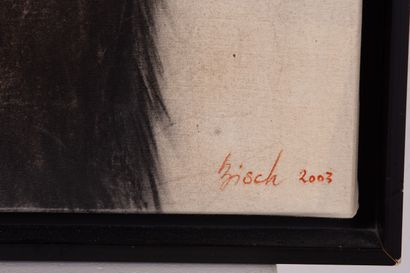 null Thierry BISCH (1953). 
Ours noir debout. 
Techniques mixtes sur toile, signée...