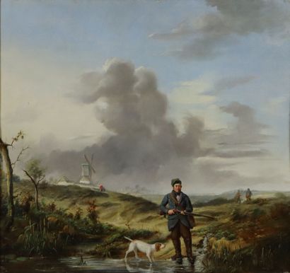 null Jehan MARCHANT DUBOIS D'HAULT (act.1835-1848).
Chasseur et son chien, paysage...