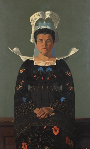 null French school of the XXth century.
Portrait of a Breton woman with a Giz Foën...