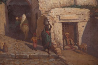 null Hippolyte PLANTET (1829-1882).
City in the Maghreb.
Orientalist oil on panel,...