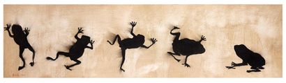 Thierry BISCH (1953). 
Cinq grenouilles noires....