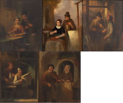 null Virgile CANTINEAU (1864- ?).
Scènes de la vie hollandaise
Suite de cinq huile...