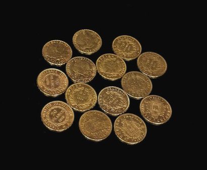 null Quatorze pièces de 20 francs or.
Napoléon III - Marianne - Génie.
90,00 gra...