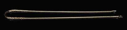 null Collier en or jaune à maille palmier.
L_ 42 cm.
4,25 grammes, 18K, 750°/00