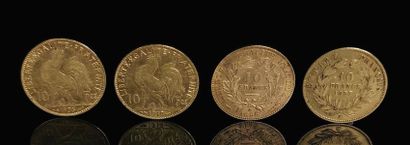 null Quatre pièces de 10 francs or.
1895 ; 1857 ; 1905 ; 1910.
12.85 grammes