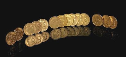null Quatorze pièces de 20 francs or.
Napoléon III - Marianne - Génie.
90,00 gra...