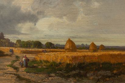 null Alexandre DEFAUX (1826-1900). 
Characters in a wheat field, at the approach...