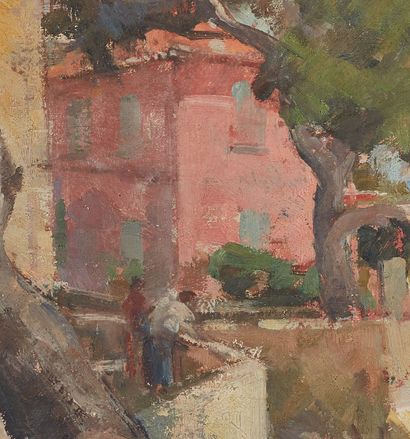 null Paul GARIN (artiste niçois, 1898-1963).
La Corniche à Beaulieu.
Huile sur toile,...