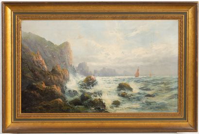 null Frank HIDER (1861-1933).
Marines in Cornwall, Lands End and ?
Two oil on canvas,...