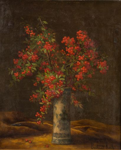 null Marthe Élisabeth BARBAUD-KOCH (1862-c.1928).
Bouquet of red flowers in a vase.
Oil...