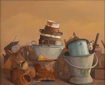 null Jean-claude SCHAEFFER (born in 1942).
Still life with pots.
Oil on canvas signed...