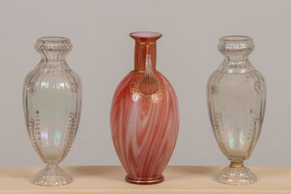 null Pair of soap bubble glass vases and marbled and gilded glass vase, the neck...