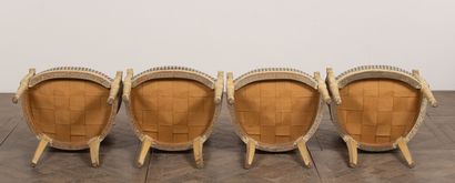 null Suite of four armchairs in molded and lacquered wood.
Directoire period.
H_86,5...
