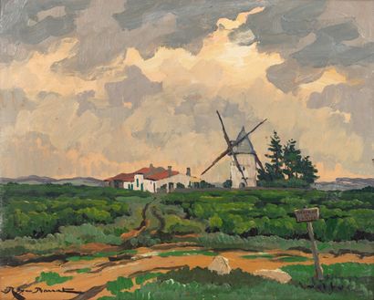 null Rex BARRAT (1914-1974).
Ile d'Oléron, le moulin de Tintin.
Huile sur isorel,...