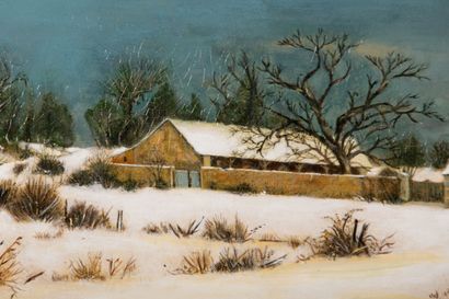 null Albert DRACHKOVITCH-THOMAS (1928).
Hameau en hiver.
Tempera sur panneau, signée...