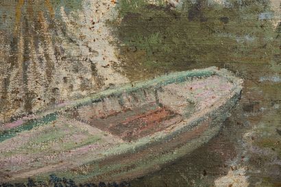 null Alexandre ALTMANN (1878-1932).
Barque sur un canal.
Huile sur toile, signée...