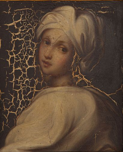 null Guido RENI (1575-1642), d'après.
Portrait de Béatrice Senci.
Huile sur panneau.
H_19...