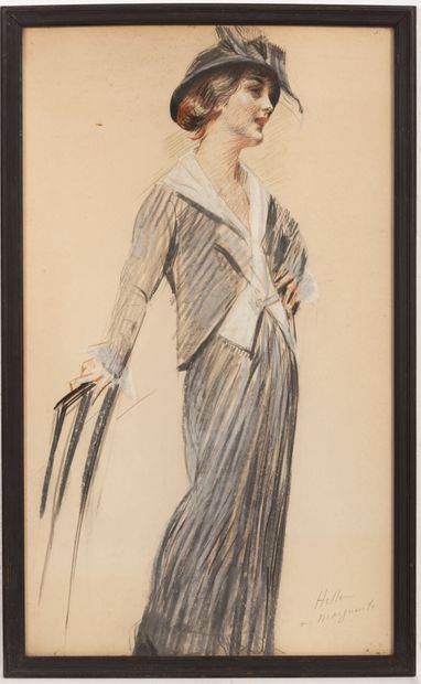 null Paul César HELLEU (1859-1927).
Portrait d'élégante (Marguerite).
Dessin à la...