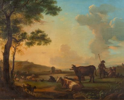 null French school of the beginning of the XIXth century.
Landscape in the pasture.
Oil...