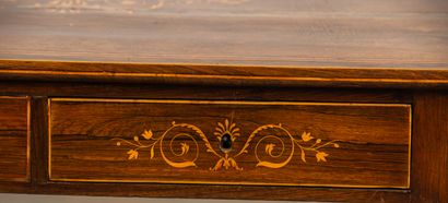 null Table with shutters forming a desk in light wood marquetry, on a rosewood background.
End...