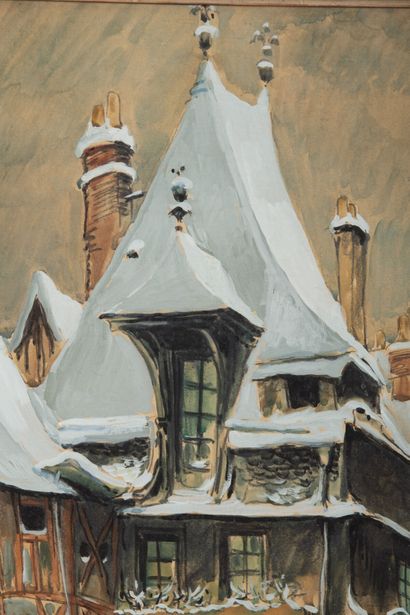 null Pierre LE TRIVIDIC (1898-1960).
Rouen, l'hiver.
Grande aquarelle et gouache...