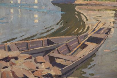 null Armand Joseph Marie BONAMY (1885-1941).
The Bridge at Saint Mathurin (Maine-et-Loire).
Oil...