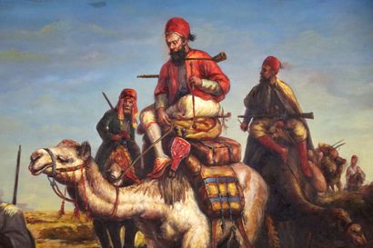 null Bernard de SOUZY (né en 1945). 
Cavalier ottomans. 
Huile sur toile, signée...