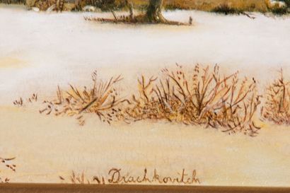 null Albert DRACHKOVITCH-THOMAS (1928).
Hameau en hiver.
Tempera sur panneau, signée...