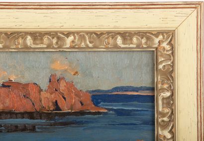 null Rex BARRAT (1914-1974).
Cove on the golden cornice.
Oil on isorel, signed lower...