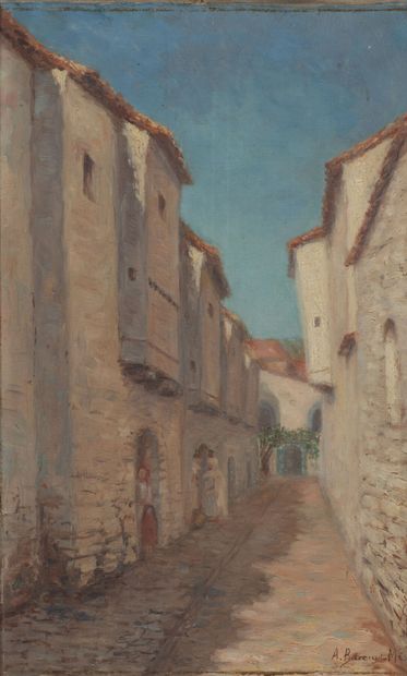 null Orientalist school of the beginning of the XXth century.
A street in the Orient.
Oil...