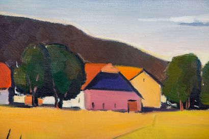 null Michel LESCOFFIT (1924-1999).
Village du Jura.
Huile sur toile, signée en bas...