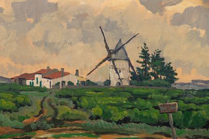 null Rex BARRAT (1914-1974).
Ile d'Oléron, le moulin de Tintin.
Huile sur isorel,...