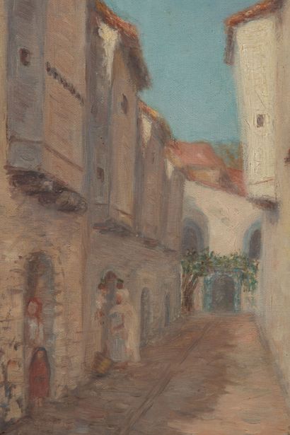 null Orientalist school of the beginning of the XXth century.
A street in the Orient.
Oil...