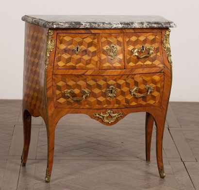 Narrow chest of drawers in marquetry of checkerboards...