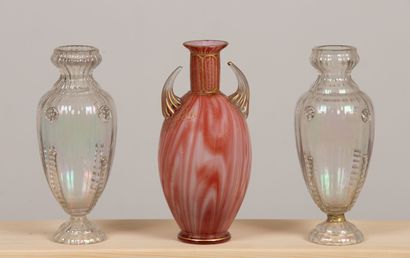 null Pair of soap bubble glass vases and marbled and gilded glass vase, the neck...