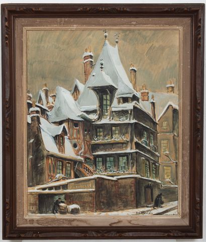 null Pierre LE TRIVIDIC (1898-1960).
Rouen, l'hiver.
Grande aquarelle et gouache...