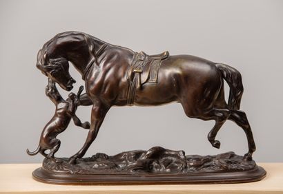 null Pierre LENORDEZ (1815-1892).
Horse and dog or "Angelo".
Sculpture in bronze...