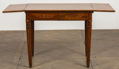 null Table with shutters forming a desk in light wood marquetry, on a rosewood background.
End...