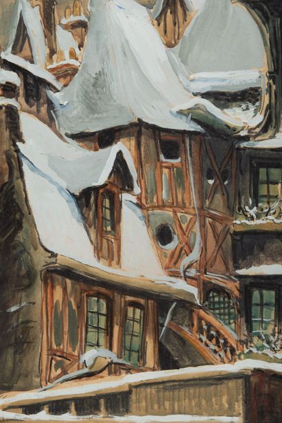 null Pierre LE TRIVIDIC (1898-1960).
Rouen, winter.
Large watercolor and gouache...